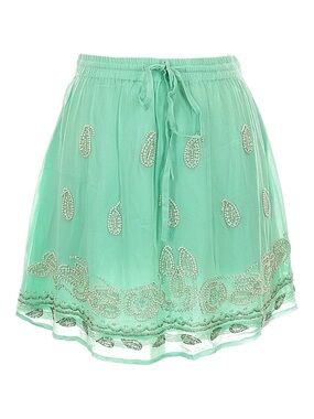RAGA Mint Green Beaded Boho Mini Skirt Sheer Festival Coverup S NWT